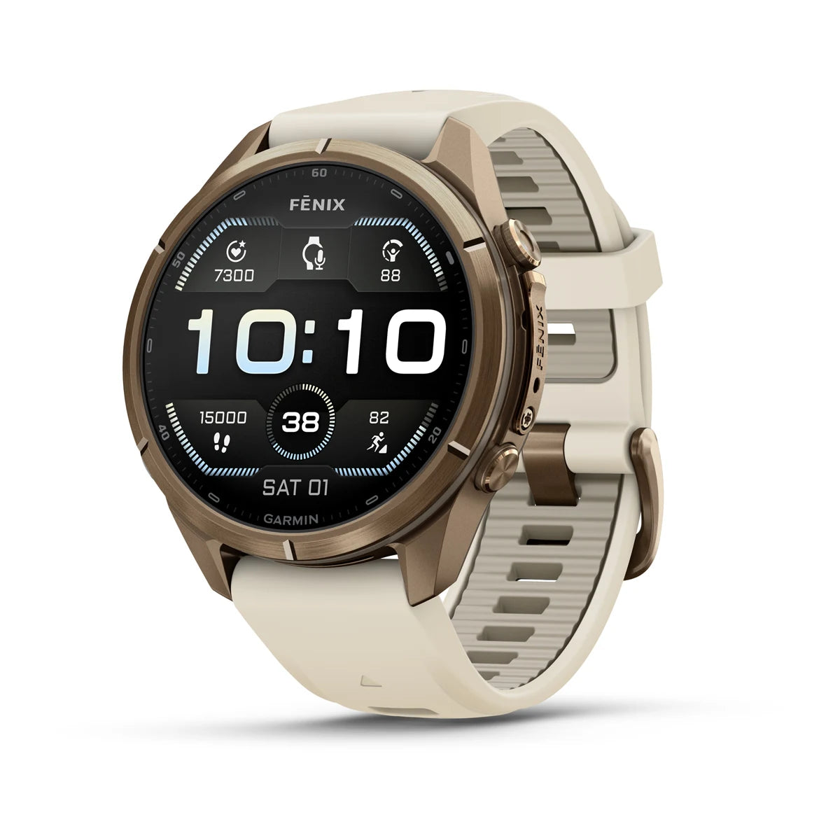 fenix 9 Pro - 43mm - Autumn Gold Titanium with Cream/French Gray Silicone Band