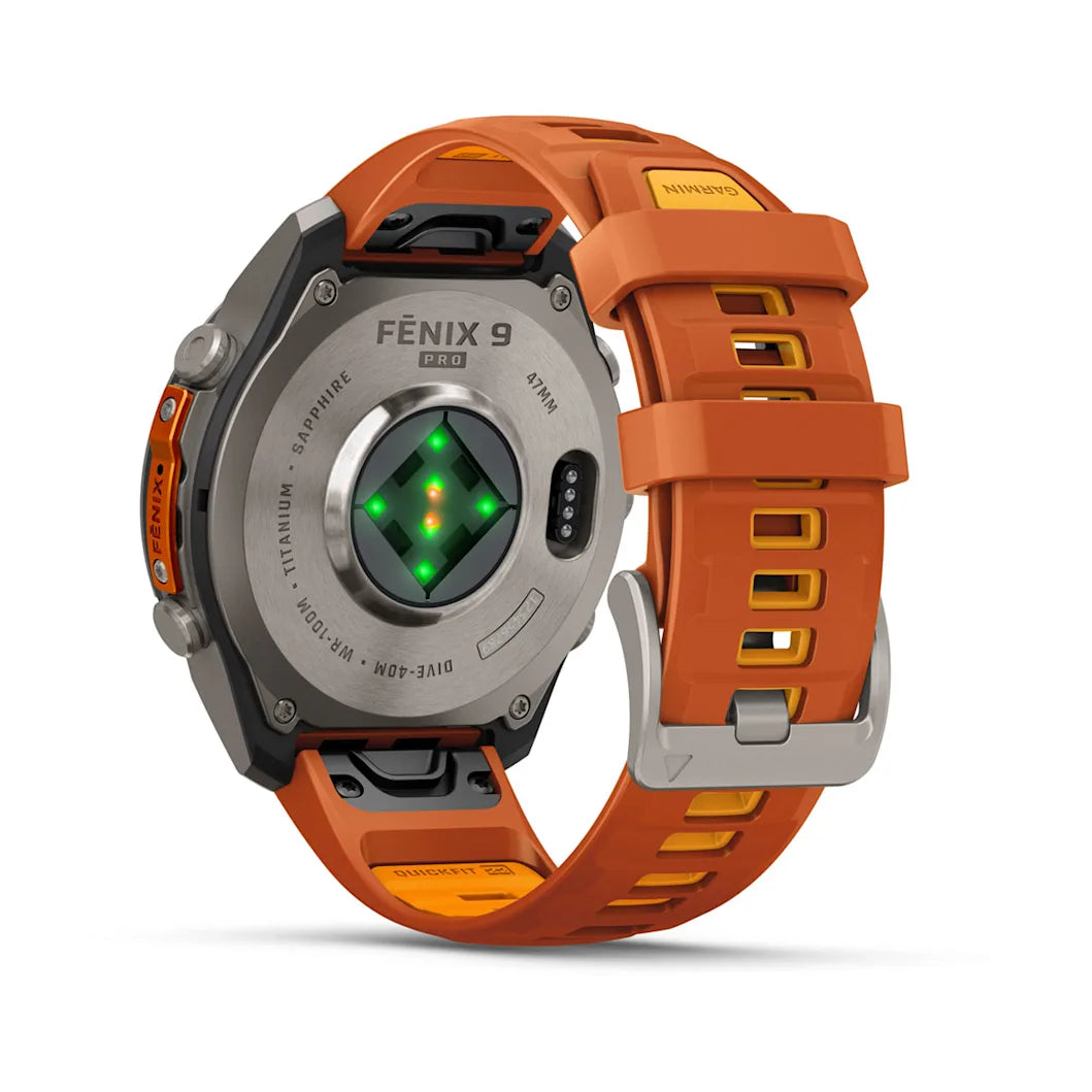 fenix 9 Pro - 47mm - Titanium with Autumn Orange/Spark Orange Silicone Band