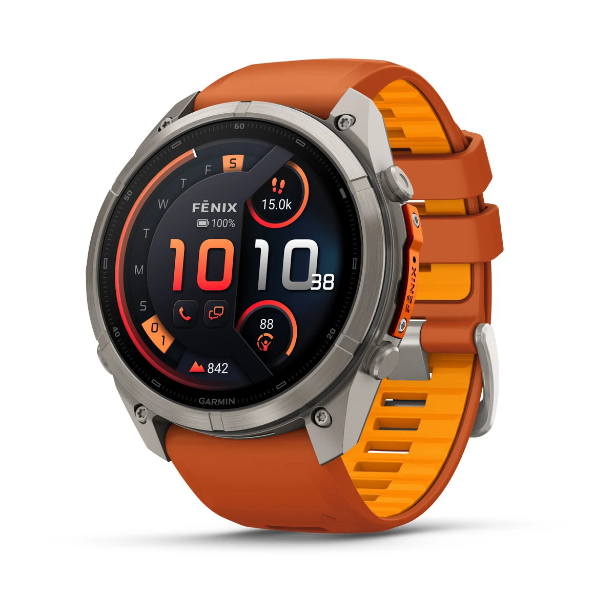 fenix 9 Pro – inReach - 51mm - Titanium with Autumn Orange/Spark Orange Silicone Band