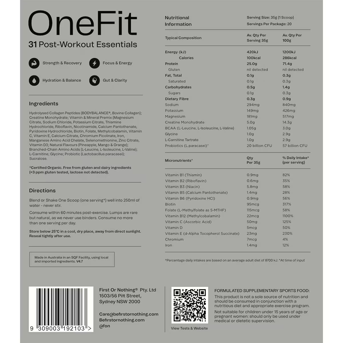 OneFit Recovery Tropical Crush 700g Pouch