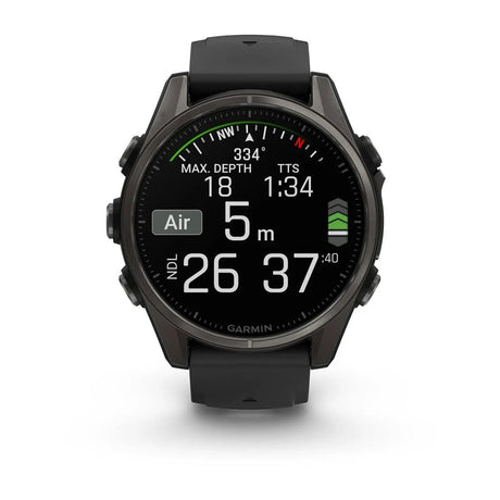 fenix 8 – 43 mm, AMOLED Sapphire, Carbon Grey DLC Titanium with Black/Pebble Grey Silicone Band - Fitness New Zealand