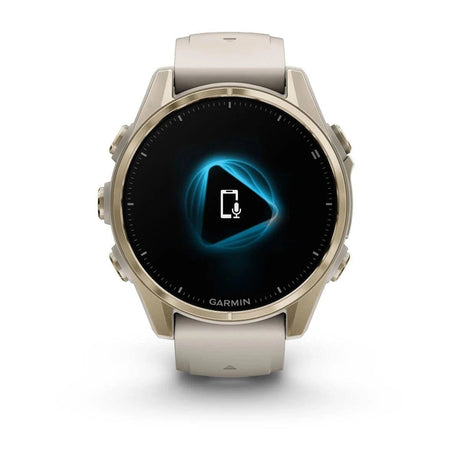 fenix 8 – 43 mm, AMOLED Sapphire, Soft Gold with Fog Grey/Dark Sandstone Silicone Band - Fitness New Zealand