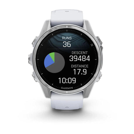 fenix 8 – 43 mm, AMOLED - Silver with Whitestone Silicone Band - Fitness New Zealand