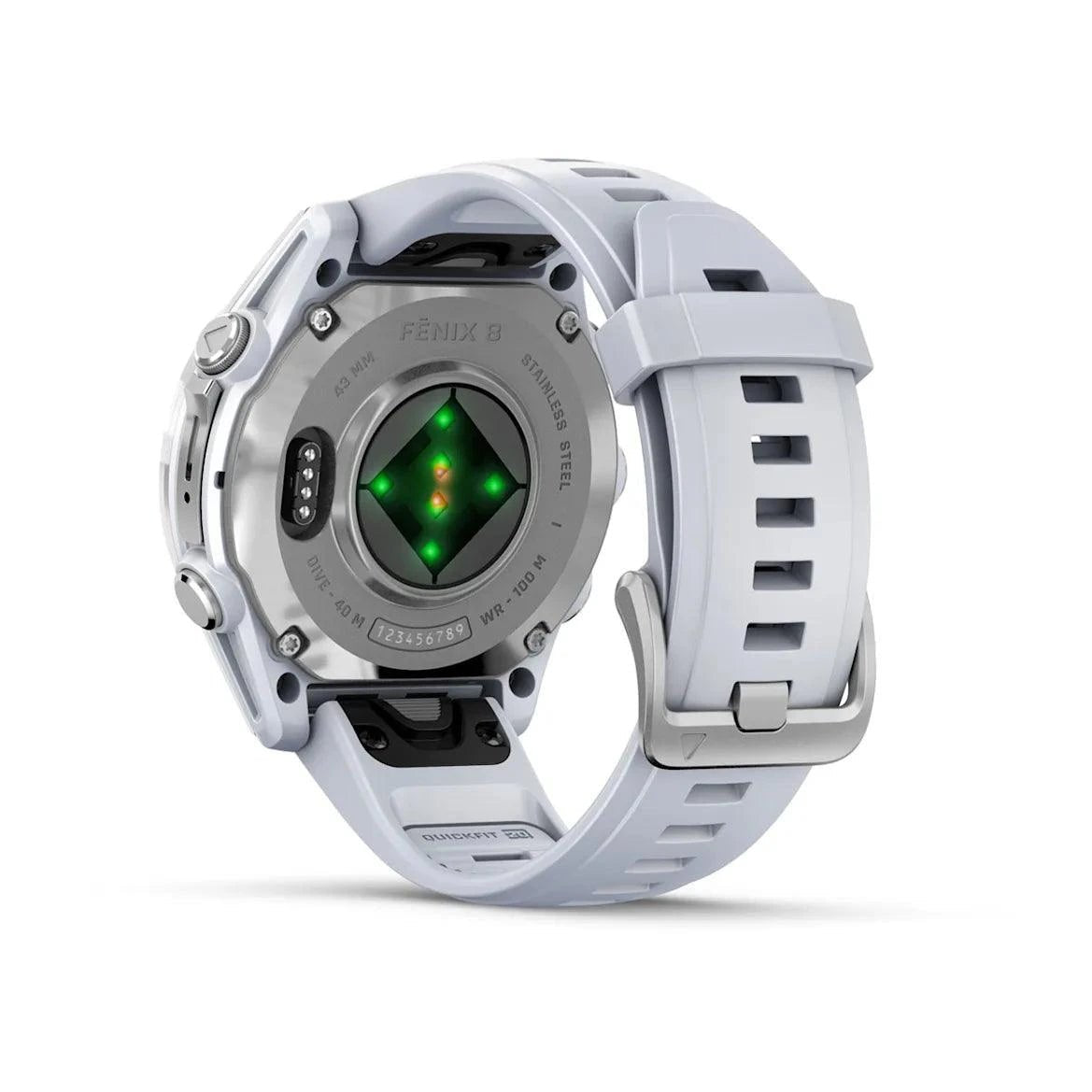 fenix 8 – 43 mm, AMOLED - Silver with Whitestone Silicone Band - Fitness New Zealand