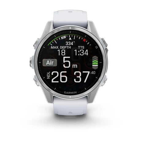 fenix 8 – 43 mm, AMOLED - Silver with Whitestone Silicone Band - Fitness New Zealand