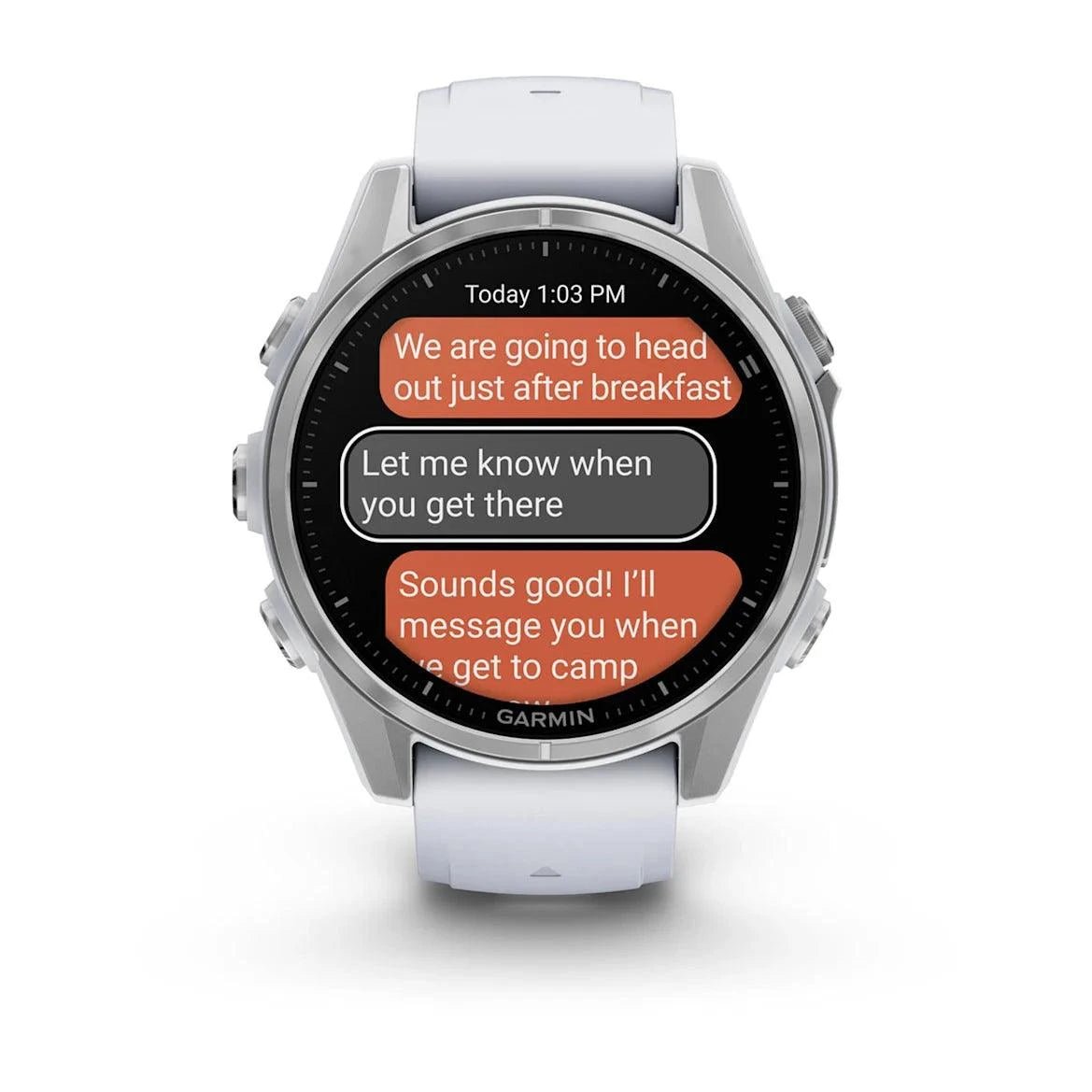 fenix 8 – 43 mm, AMOLED - Silver with Whitestone Silicone Band - Fitness New Zealand