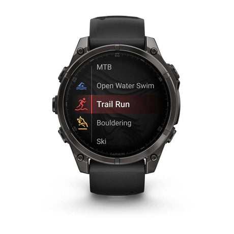 fenix 8 – 47 mm, AMOLED Sapphire, Carbon Grey DLC Titanium with Black/Pebble Grey Silicone Band - Fitness New Zealand