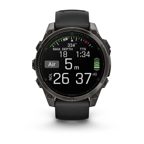 fenix 8 – 47 mm, AMOLED Sapphire, Carbon Grey DLC Titanium with Black/Pebble Grey Silicone Band - Fitness New Zealand