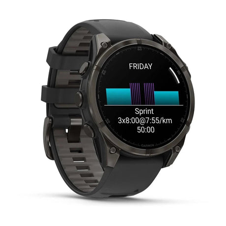 fenix 8 – 47 mm, AMOLED Sapphire, Carbon Grey DLC Titanium with Black/Pebble Grey Silicone Band - Fitness New Zealand