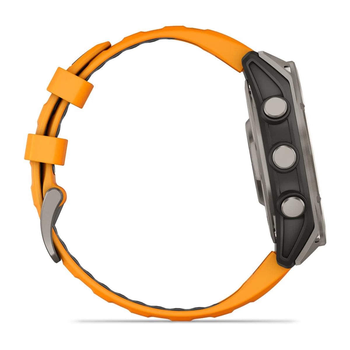 fenix 8 – 47 mm, AMOLED Sapphire, Titanium with Spark Orange/Graphite Silicone Band - Fitness New Zealand