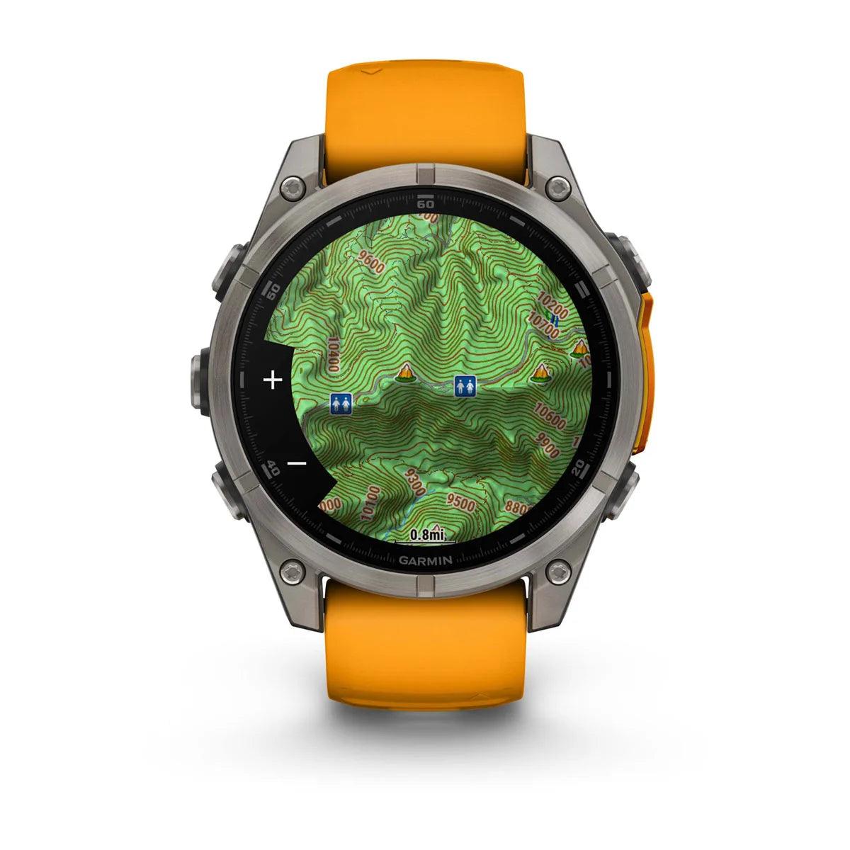 fenix 8 – 47 mm, AMOLED Sapphire, Titanium with Spark Orange/Graphite Silicone Band - Fitness New Zealand