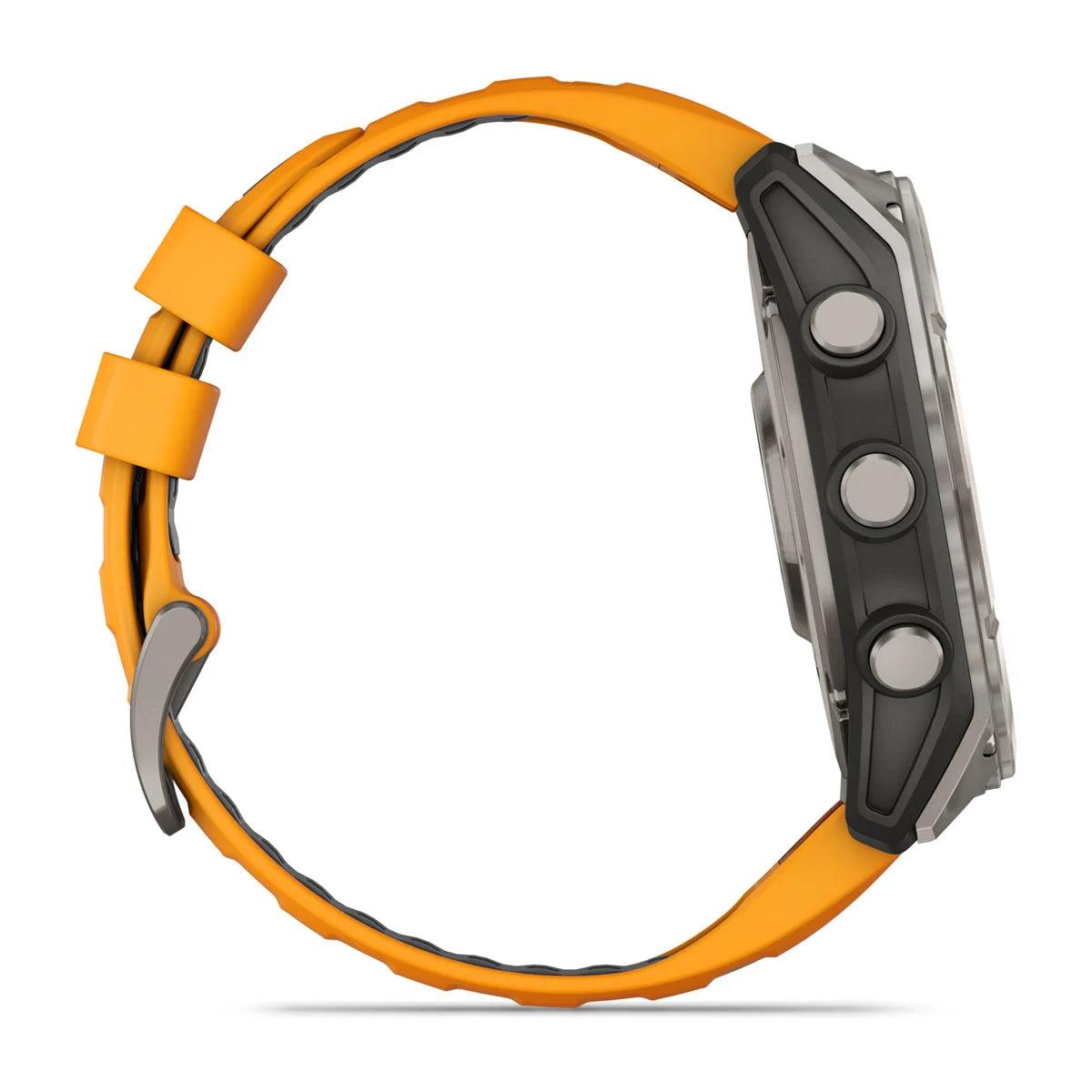 fenix 8 – 51 mm, AMOLED Sapphire, Titanium with Spark Orange/Graphite Silicone Band - Fitness New Zealand