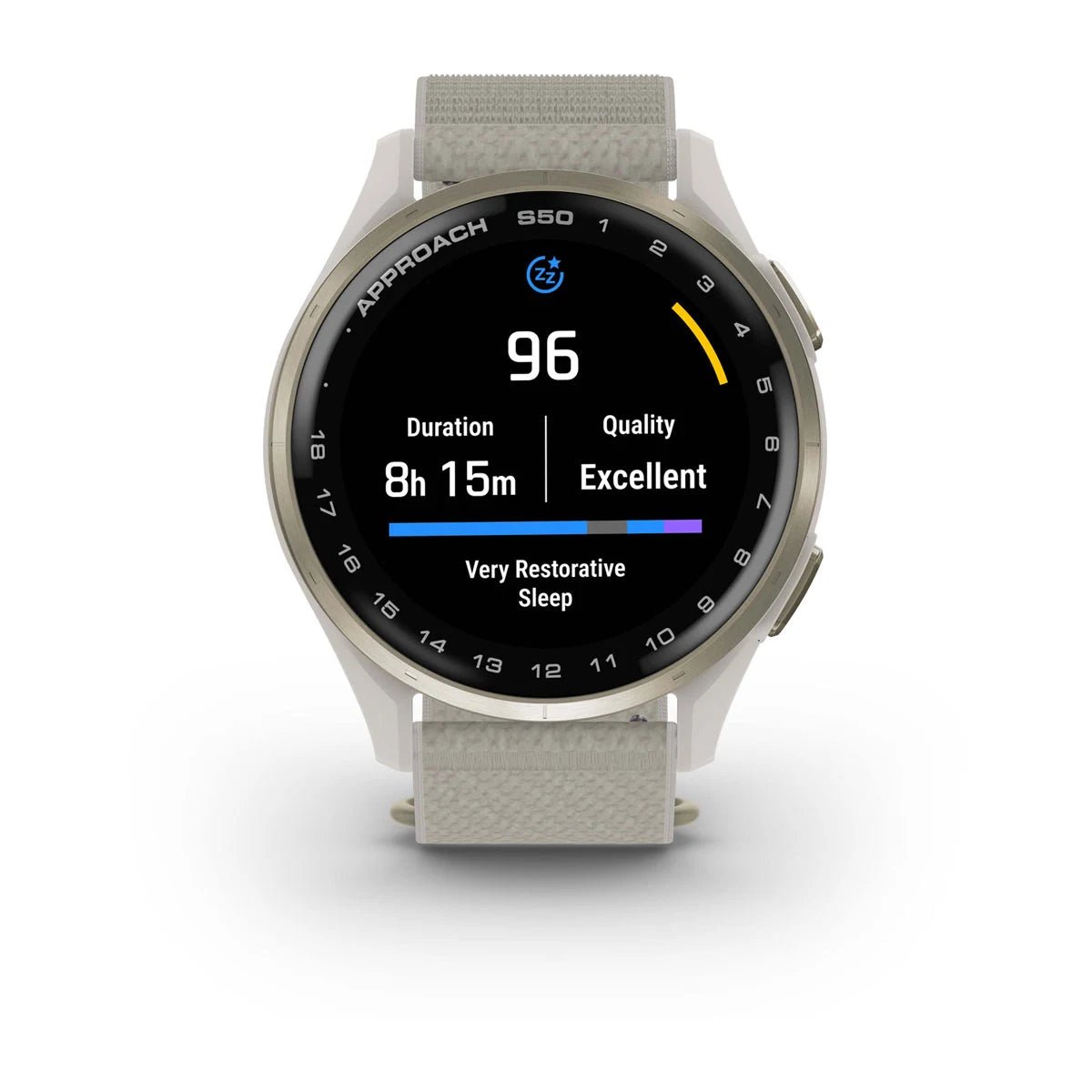 Garmin Approach S50 - Cream Gold Aluminium Bezel with Ivory ComfortFit Nylon Band - Fitness New Zealand