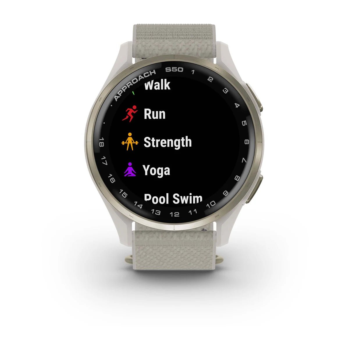 Garmin Approach S50 - Cream Gold Aluminium Bezel with Ivory ComfortFit Nylon Band - Fitness New Zealand
