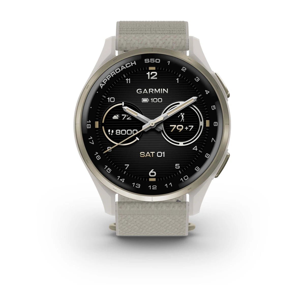 Garmin Approach S50 - Cream Gold Aluminium Bezel with Ivory ComfortFit Nylon Band - Fitness New Zealand