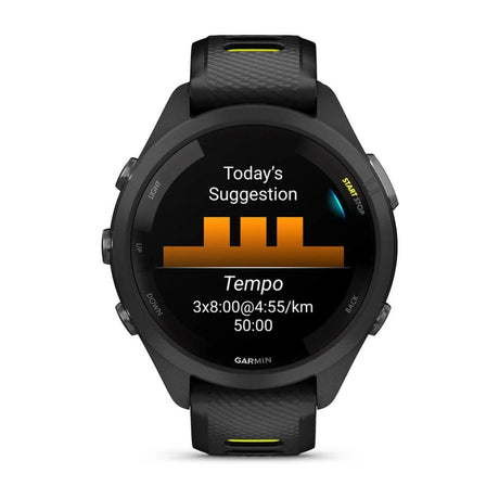 Garmin Forerunner 265S Multisport GPS Smartwatch – Black Bezel and Case with Black/Amp Yellow Silicone Band - Fitness New Zealand