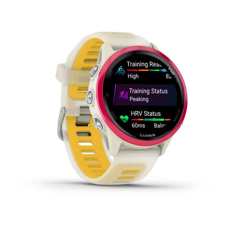 Garmin Forerunner 570 - 42mm Raspberry Aluminium with Translucent Bone/Mango Band - Fitness New Zealand