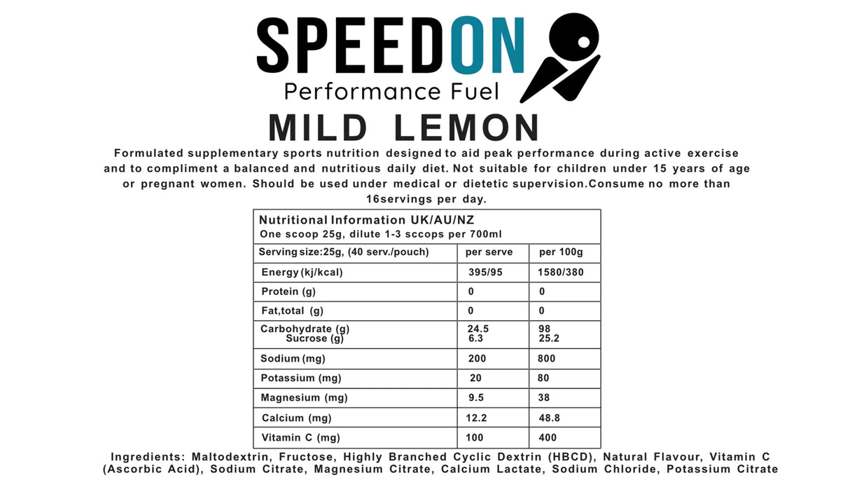 SpeedON Mild Lemon Drink Mix Product INfop