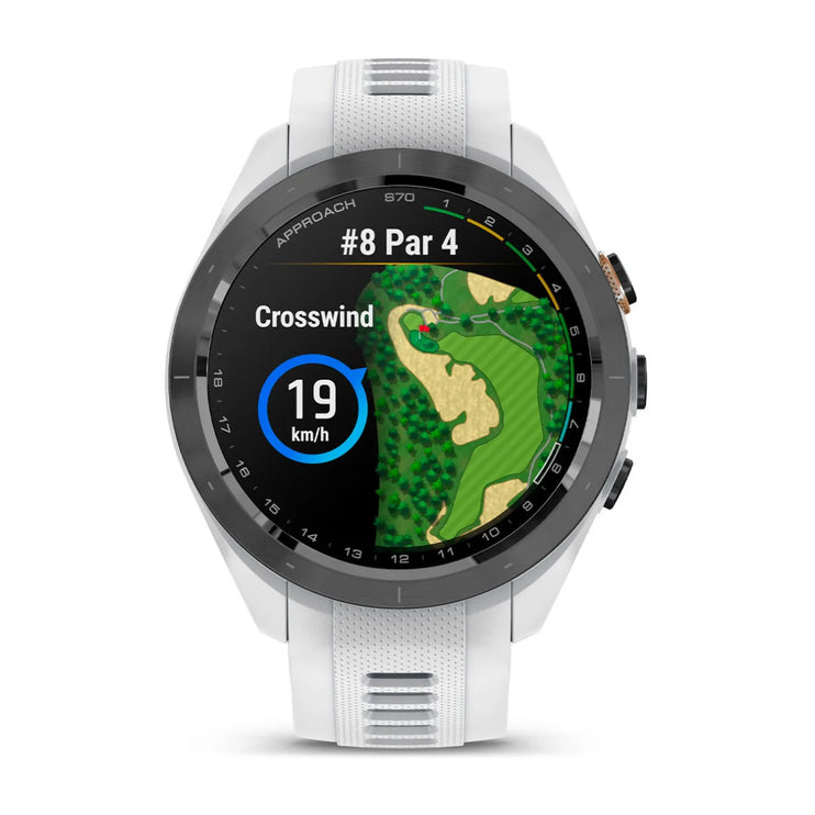 Garmin Approach S70 – 42mm – Black Ceramic Bezel with White Silicone Band