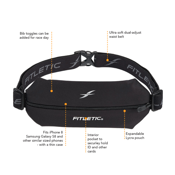 Fitletic Mini Sport Belt Runners Pouch – Black/Orange Zip