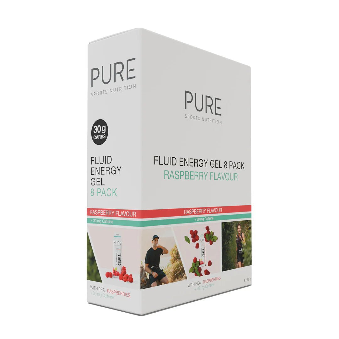 PURE Fluid Energy Gel - Raspberry + Caffeine 50g - 8 Pack – Fitness New ...