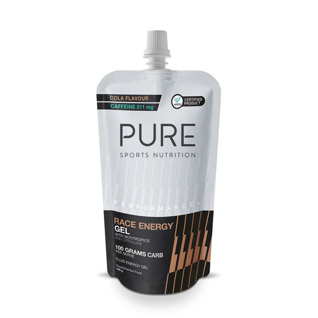PURE Performance + Race Energy Gel 100 g Carb Pouch - Cola + Caffeine - Fitness New Zealand