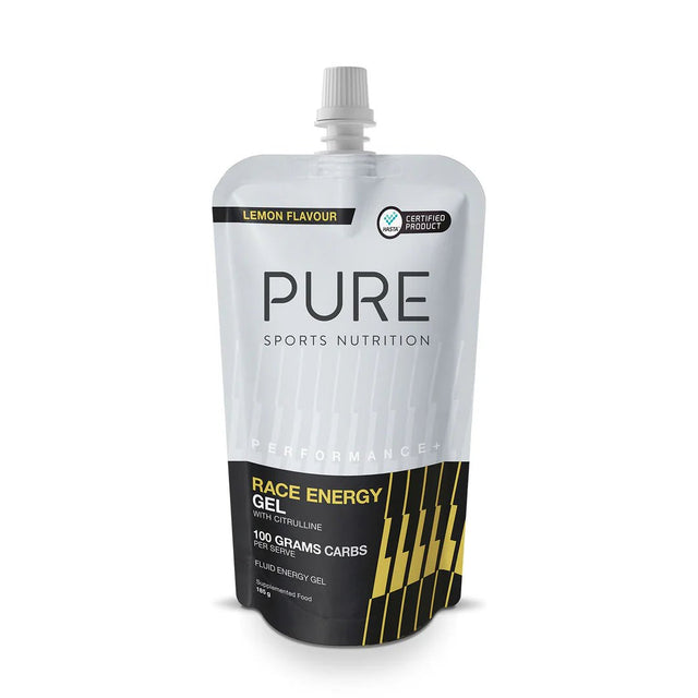 PURE Performance + Race Energy Gel 100 g Carb Pouch - Lemon - Fitness New Zealand