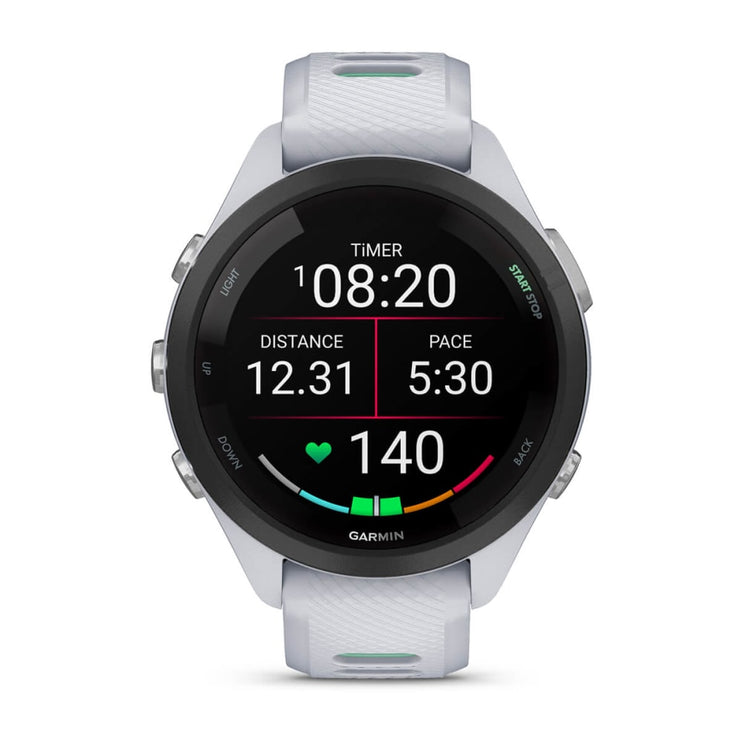 Garmin Forerunner 265S Multisport GPS Smartwatch – Black Bezel with Whitestone/Neo Tropic Silicone Band