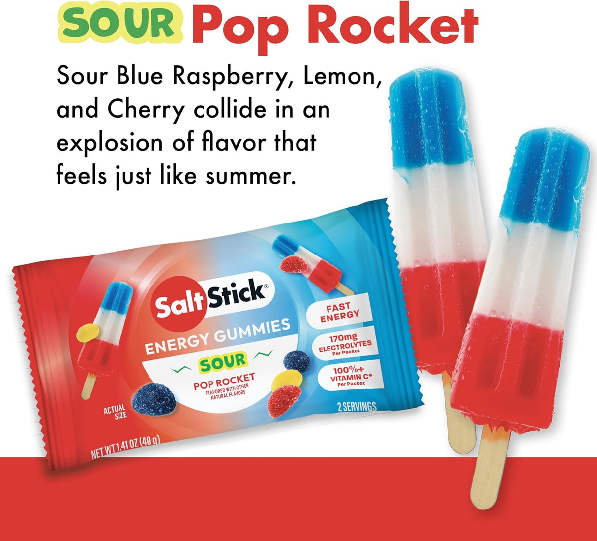 Saltstick Sour Pop Rocket Energy Gummies - 40g - Fitness New Zealand