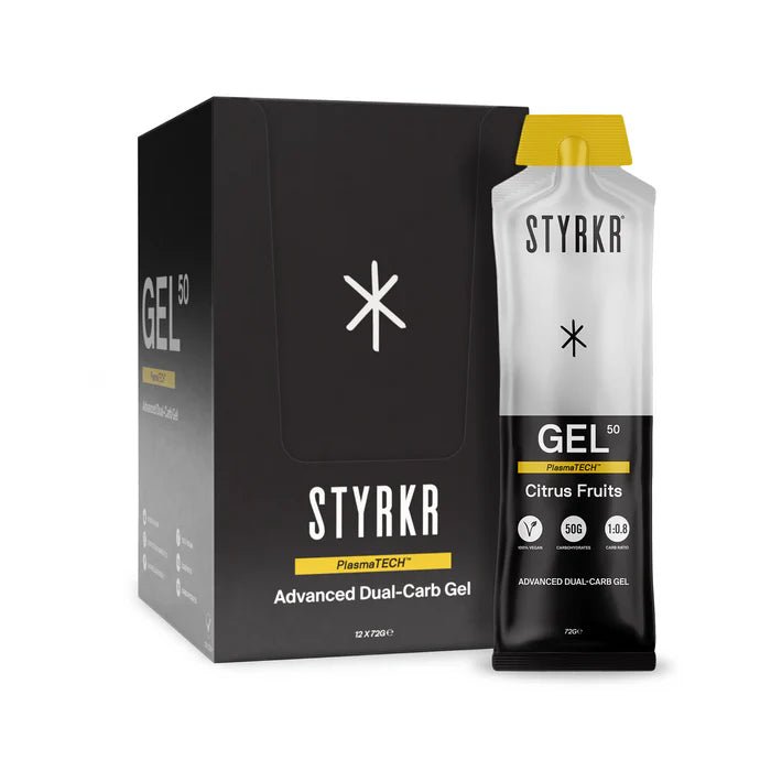 Styrkr Gel GEL50 Citrus Fruits Dual - Carb - Box of 12 - Fitness New Zealand