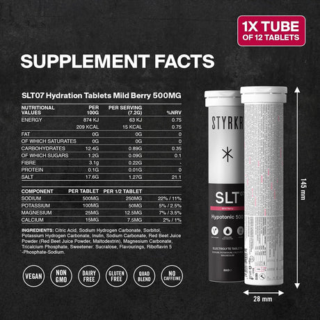 Styrkr SLT07 Hydration Tablets Mild Berry - 500MG - Fitness New Zealand