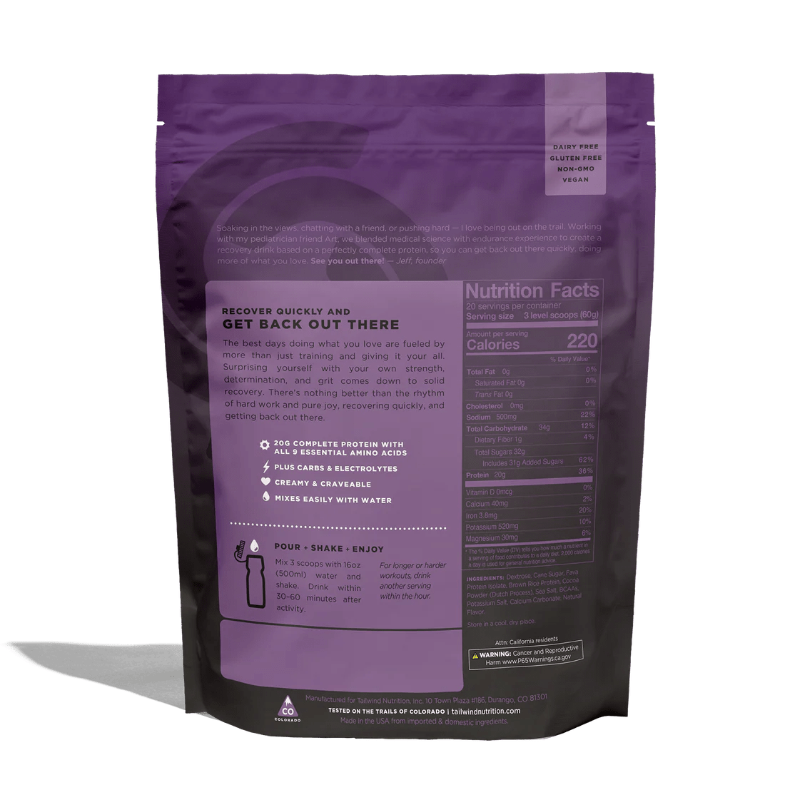 Tailwind Nutrition REBUILD Recovery Drink - Chocolate - 20 Serve - Fitness New Zealand